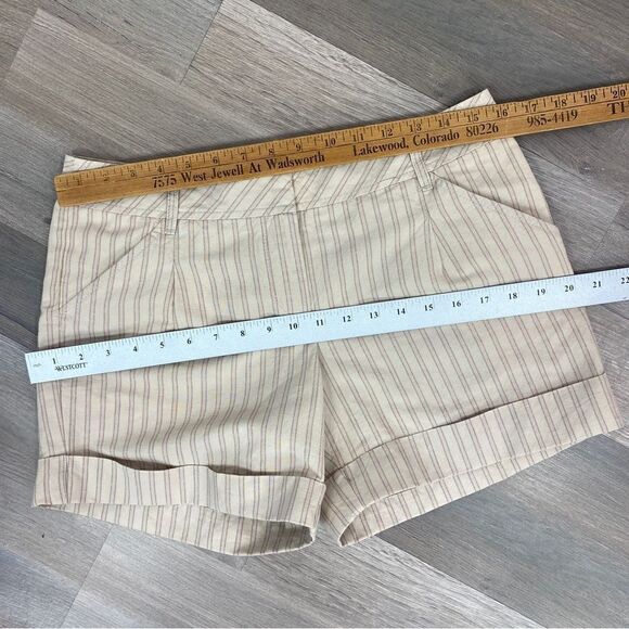 Loft Striped Linen Cotton‎ Blend Cuffed Hem Chino Shorts Tan 2 - Picture 9 of 10